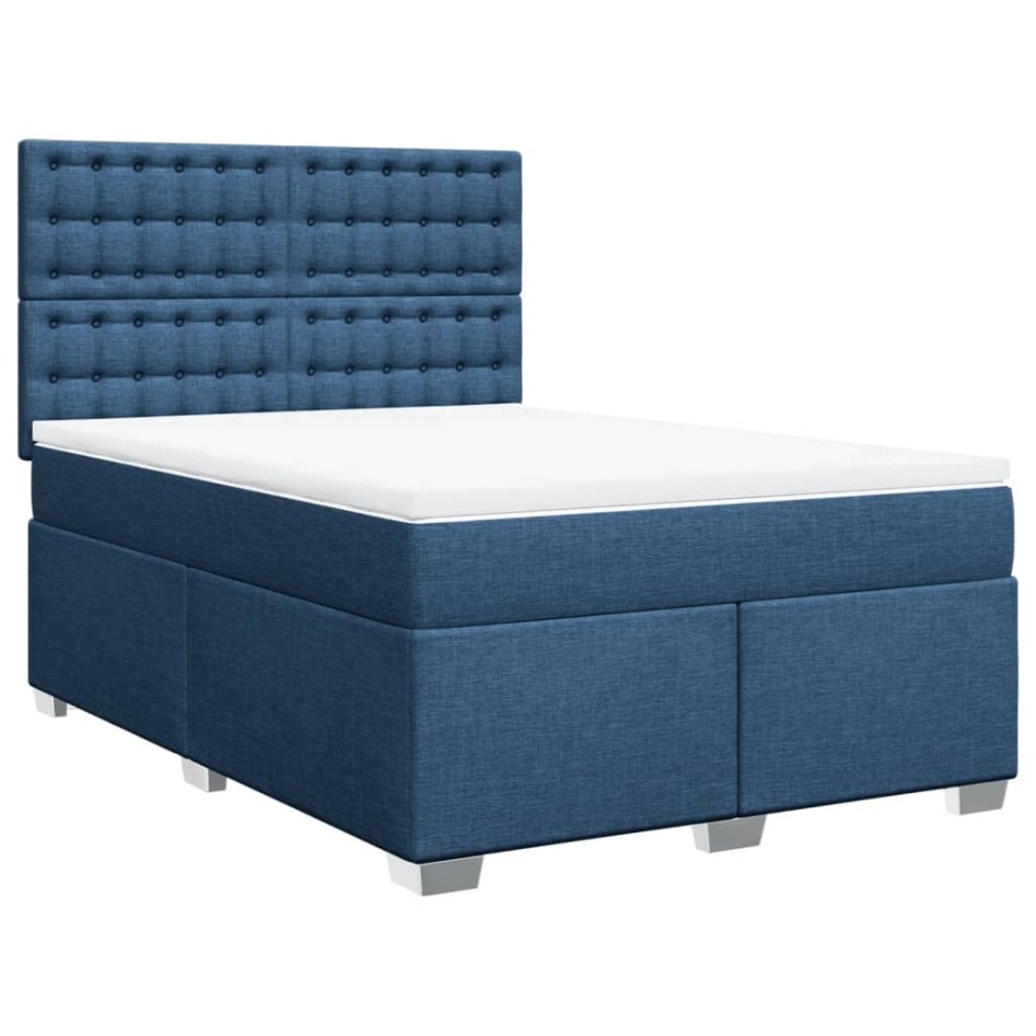 Cama box spring con colchón tela azul 140x200