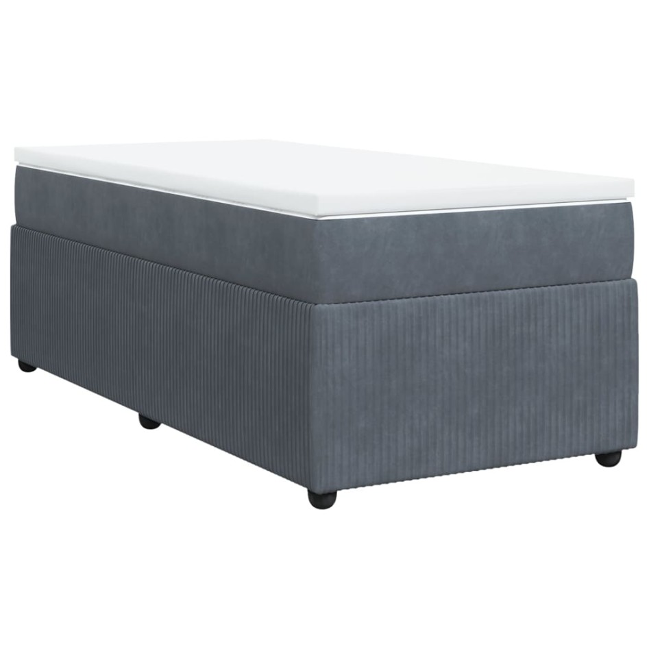 Cama box spring con colchón terciopelo gris oscuro 80x200
