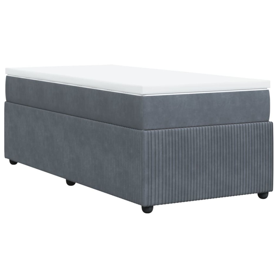 Cama box spring con colchón terciopelo gris oscuro 80x200