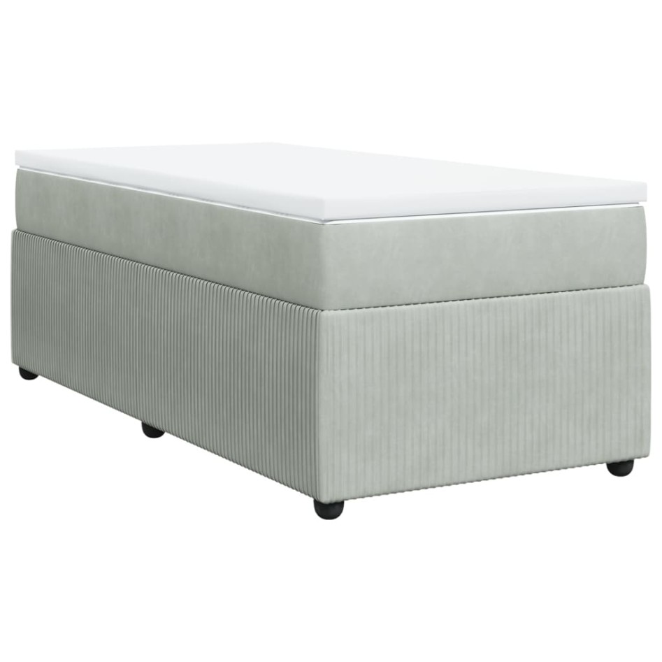 Cama box spring con colchón terciopelo gris claro 100x200