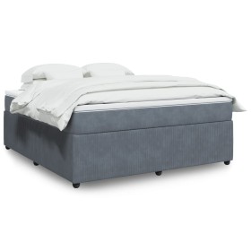 Cama box spring con colchón terciopelo gris oscuro 180x200