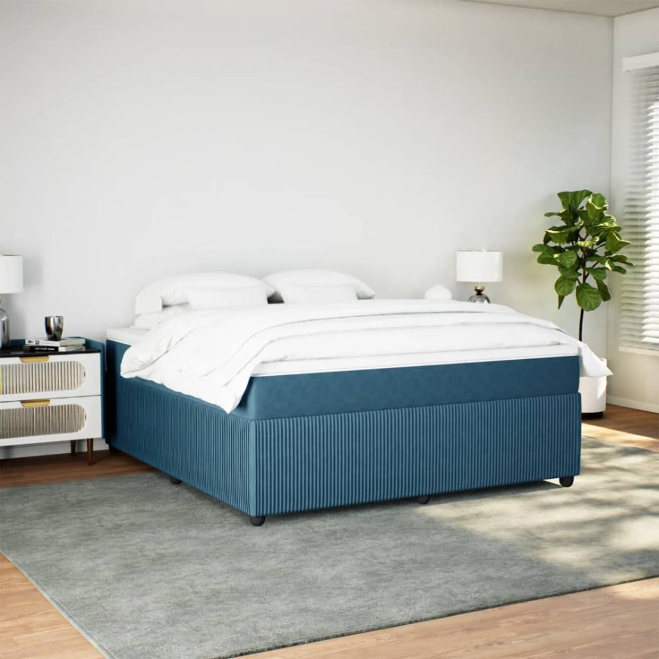 Cama box spring con colchón terciopelo azul oscuro 180x200