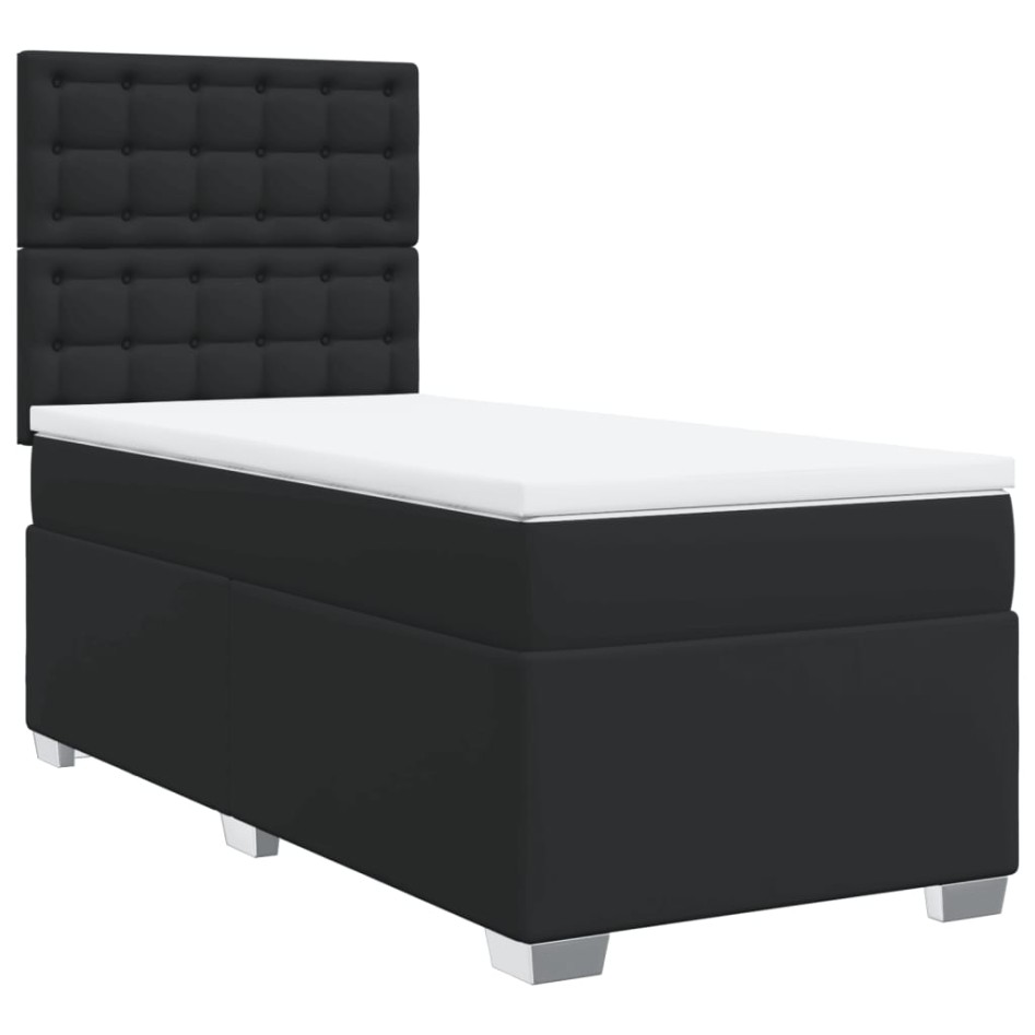 Cama box spring con colchón cuero sintético negro 80x200