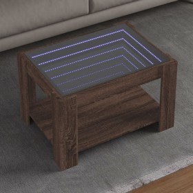 Mesa de centro y LED madera ingeniería marrón roble 73x53x45
