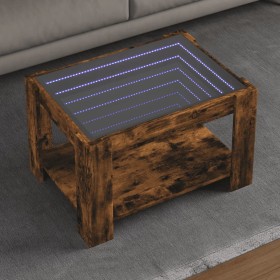 Mesa de centro y LED madera ingeniería roble ahumado