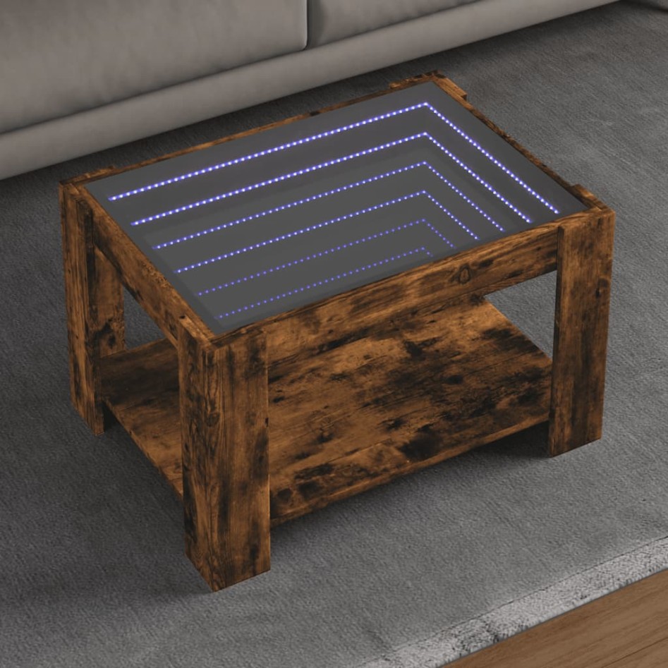 Mesa de centro y LED madera ingeniería roble ahumado