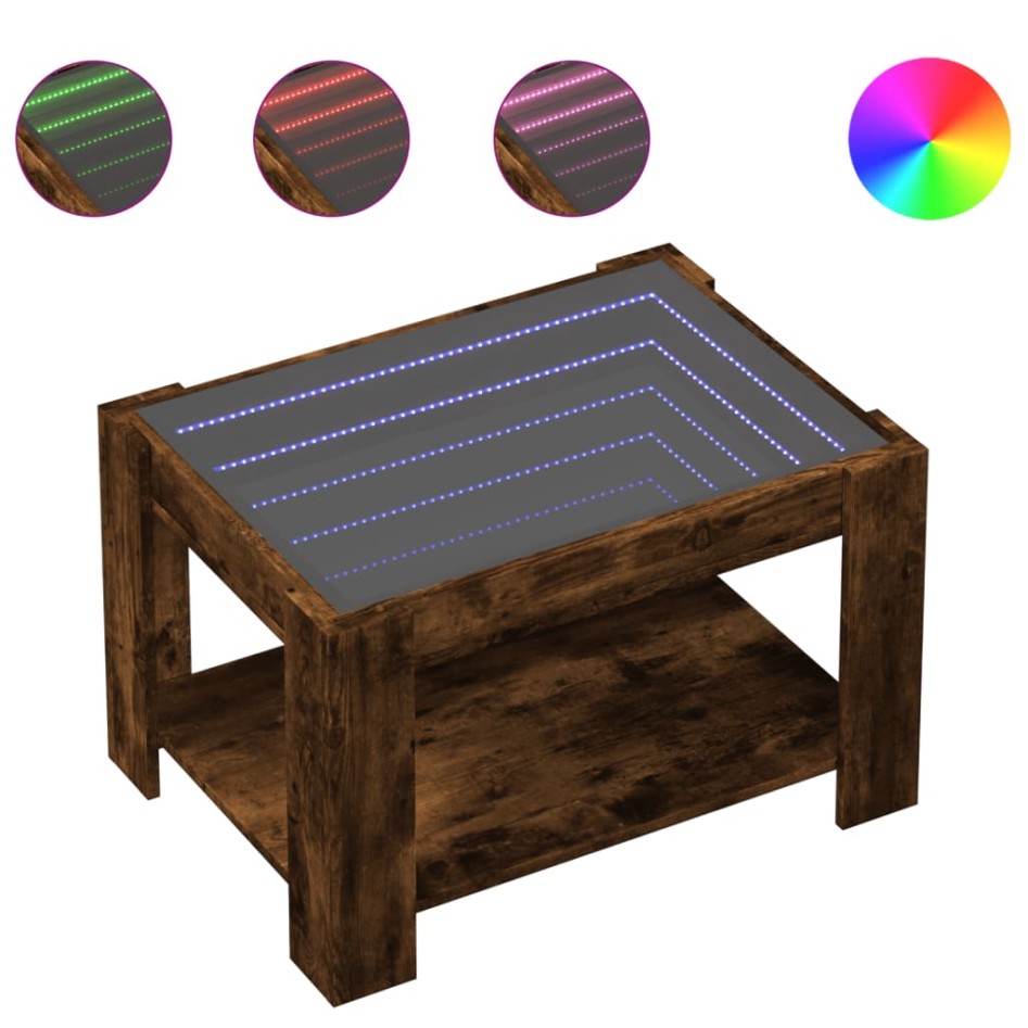 Mesa de centro y LED madera ingeniería roble ahumado