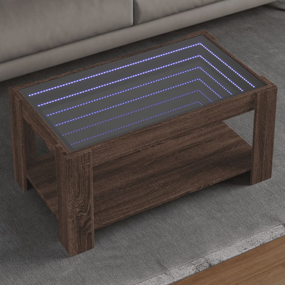 Mesa de centro y LED madera ingeniería marrón roble 93x53x45