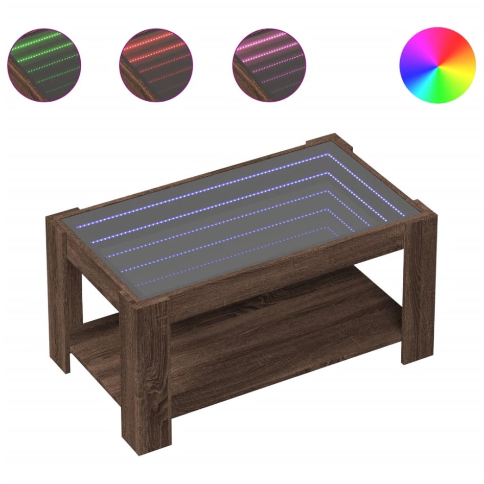 Mesa de centro y LED madera ingeniería marrón roble 93x53x45