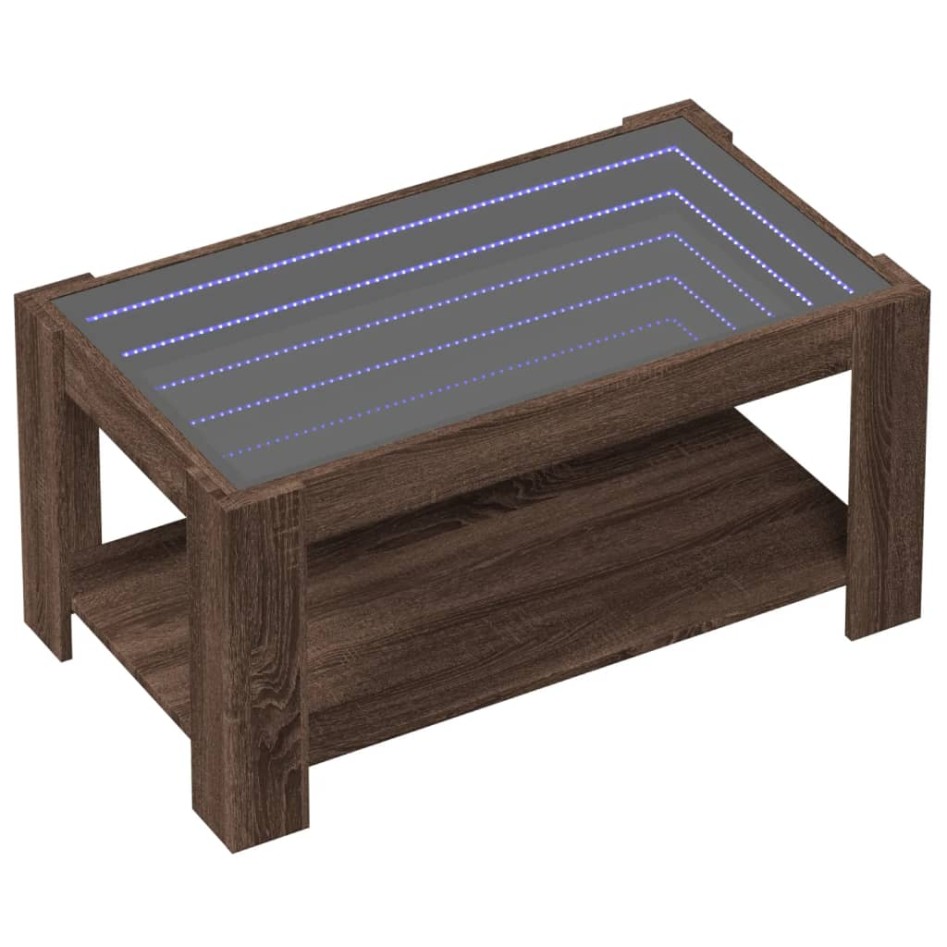 Mesa de centro y LED madera ingeniería marrón roble 93x53x45