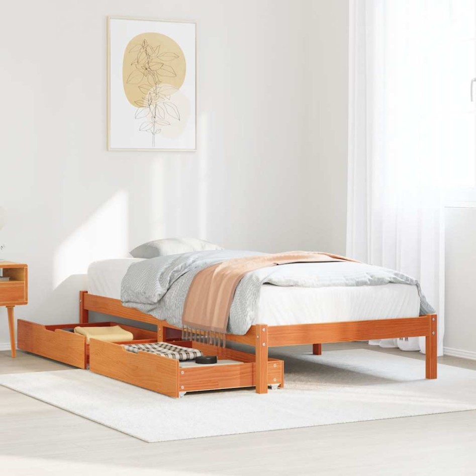 Estructura de cama sin colchón madera de pino marrón 90x200