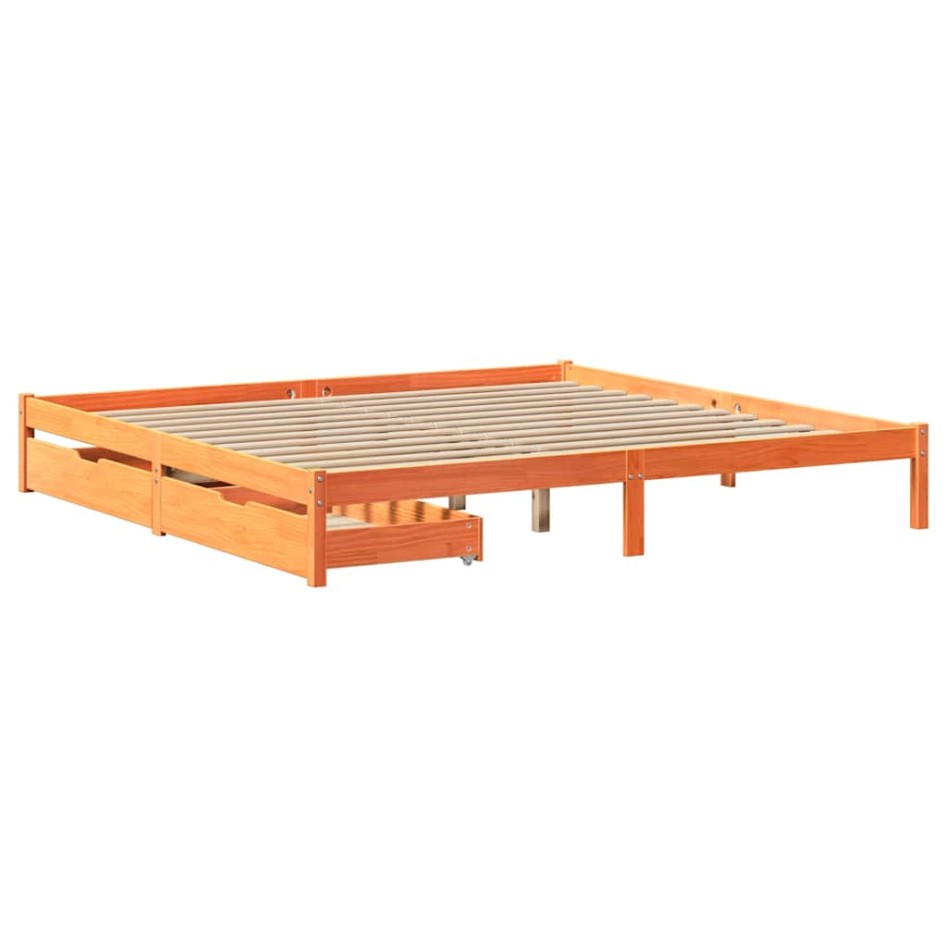 Cama sin colchón madera maciza de pino marrón cera 200x200