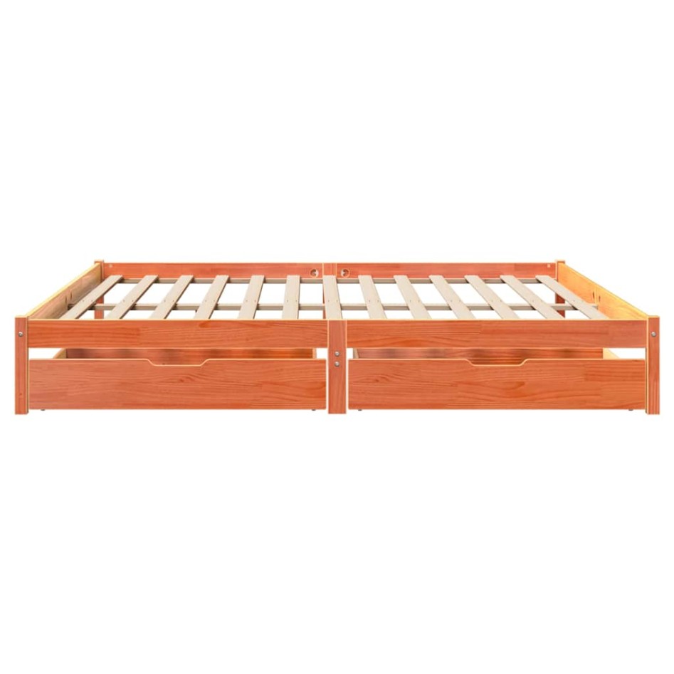 Cama sin colchón madera maciza de pino marrón cera 200x200