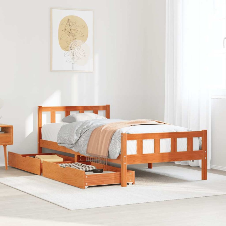 Estructura de cama sin colchón madera maciza marrón 75x190