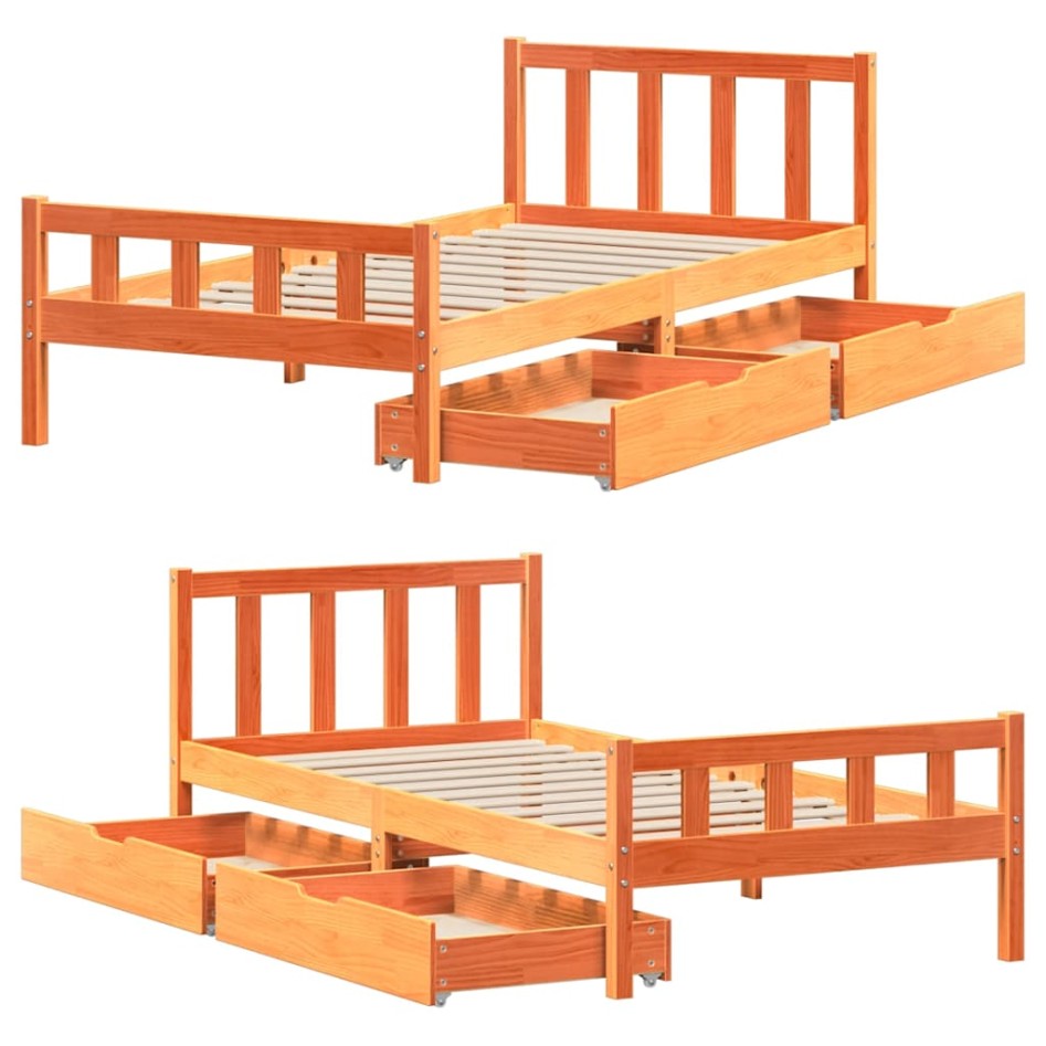 Estructura de cama sin colchón madera maciza marrón 75x190