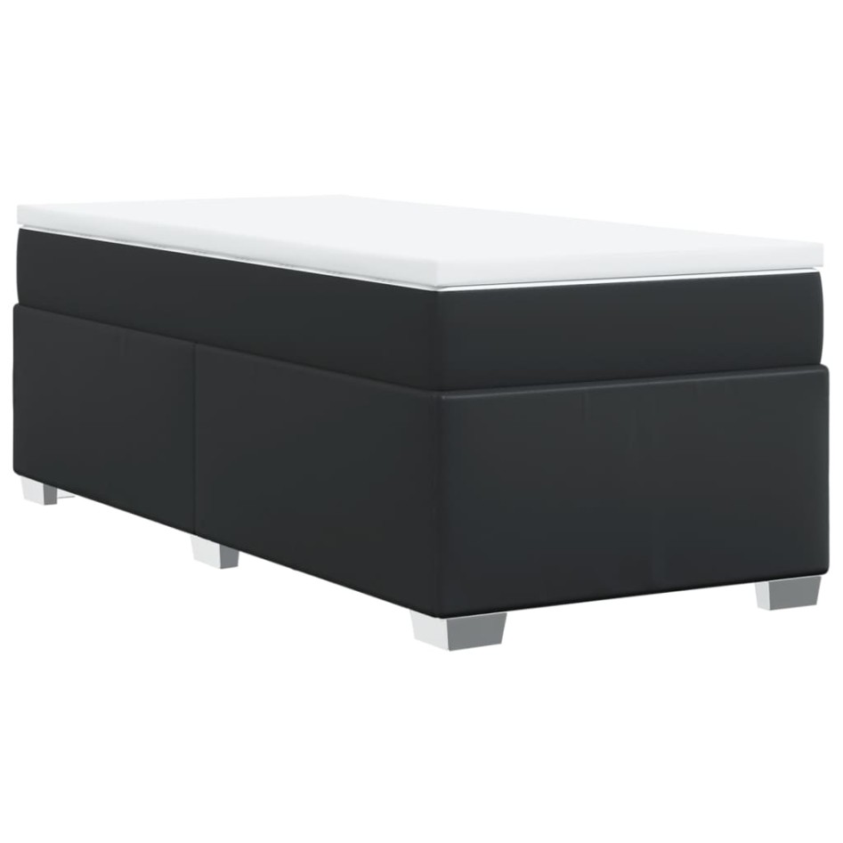 Cama box spring con colchón cuero sintético negro 80x200