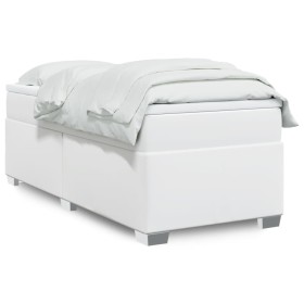 Cama box spring con colchón cuero sintético blanco 100x200