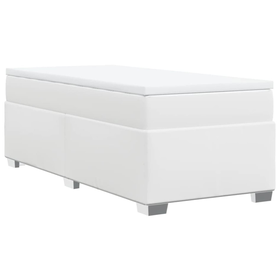 Cama box spring con colchón cuero sintético blanco 100x200