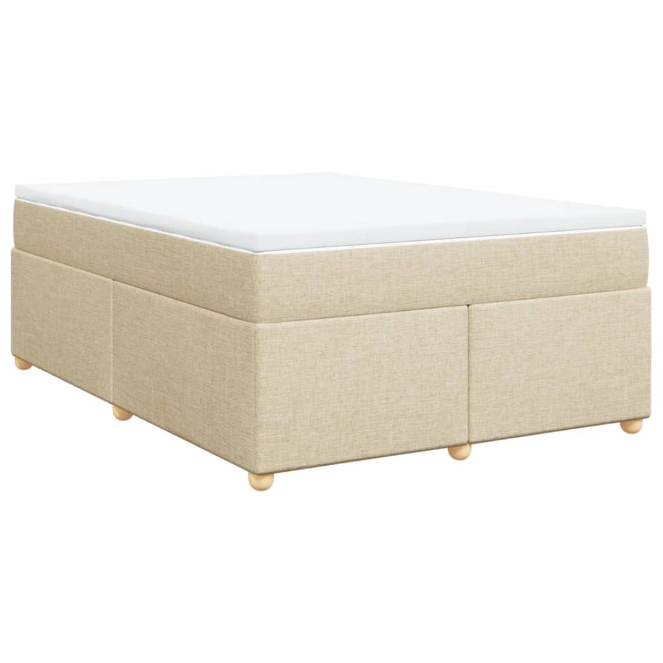 Cama box spring con colchón tela color crema 140x190
