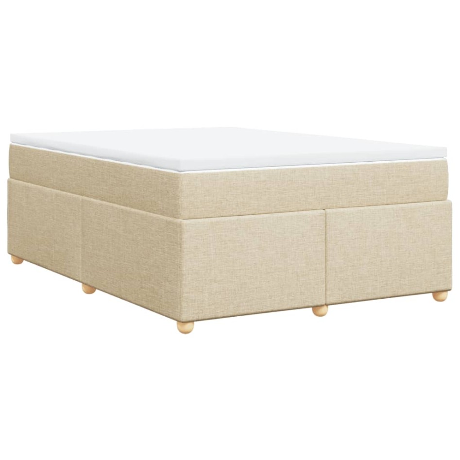 Cama box spring con colchón tela color crema 140x190