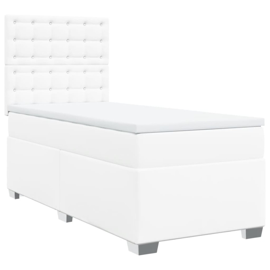 Cama box spring con colchón cuero sintético blanco 80x200