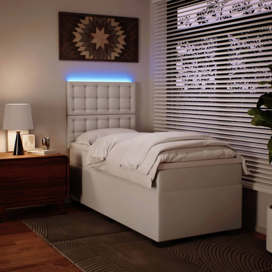 Cama box spring con colchón cuero sintético blanco 80x200