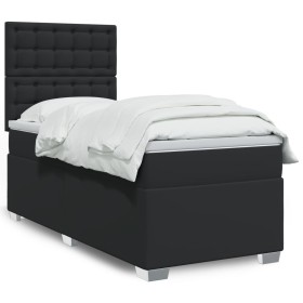 Cama box spring con colchón cuero sintético negro 90x190