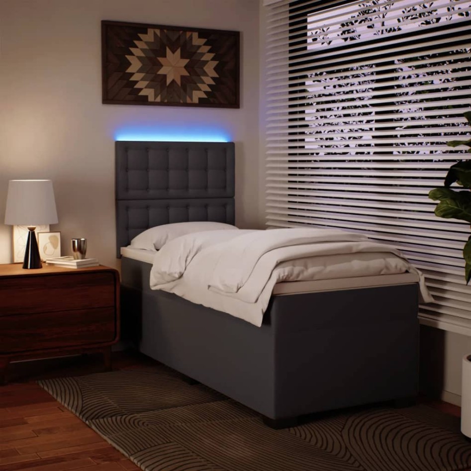 Cama box spring con colchón cuero sintético gris 90x190