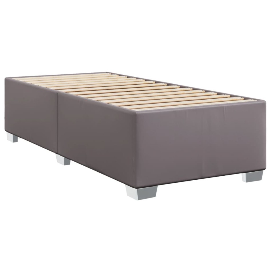 Cama box spring con colchón cuero sintético gris 90x190