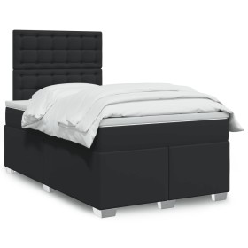 Cama box spring con colchón cuero sintético negro 120x200
