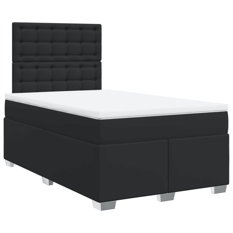 Cama box spring con colchón cuero sintético negro 120x200