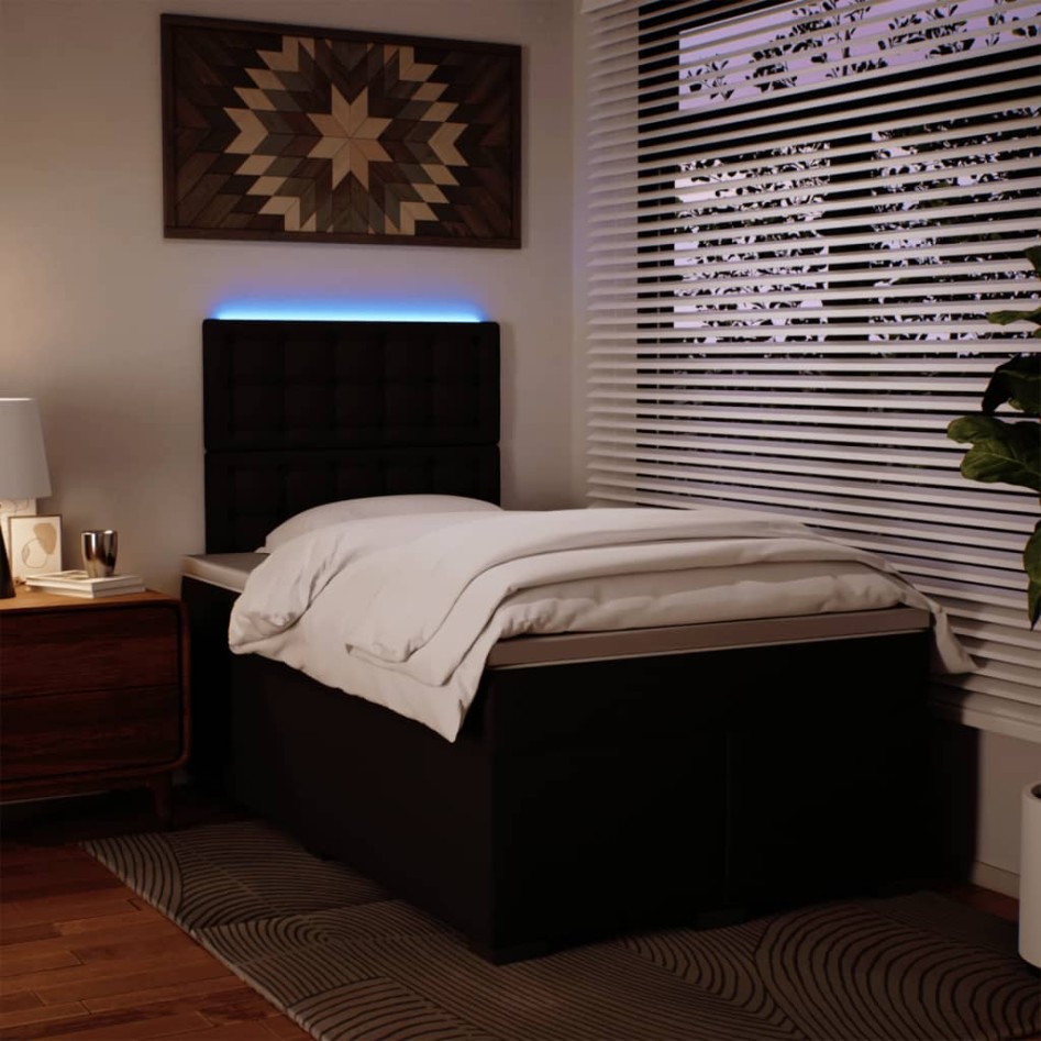 Cama box spring con colchón cuero sintético negro 120x200