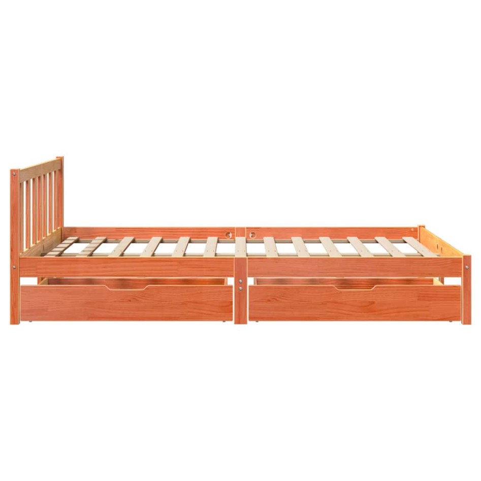 Cama sin colchón madera maciza de pino marrón cera 140x200