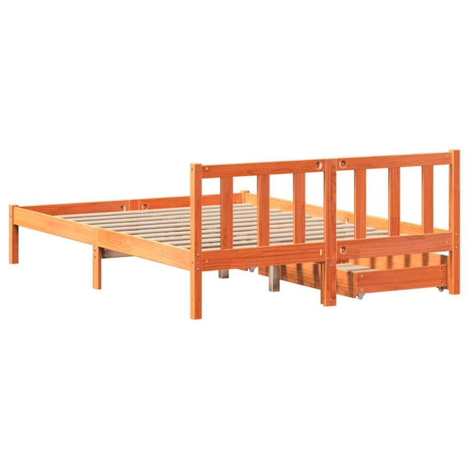 Cama sin colchón madera maciza de pino marrón cera 140x200