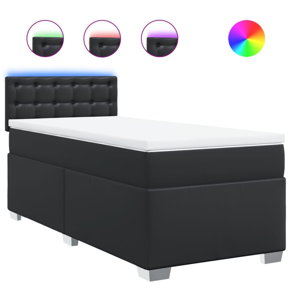 Cama box spring con colchón cuero sintético negro 80x200
