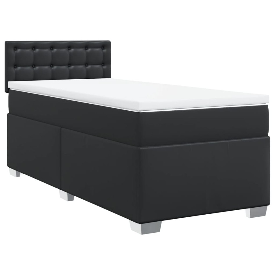 Cama box spring con colchón cuero sintético negro 80x200