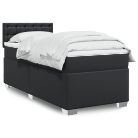 Cama box spring con colchón cuero sintético negro 90x190