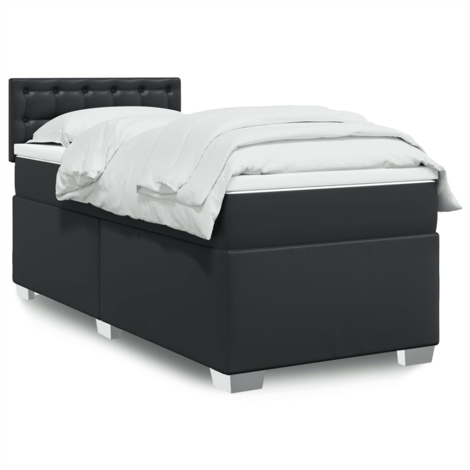 Cama box spring con colchón cuero sintético negro 90x190