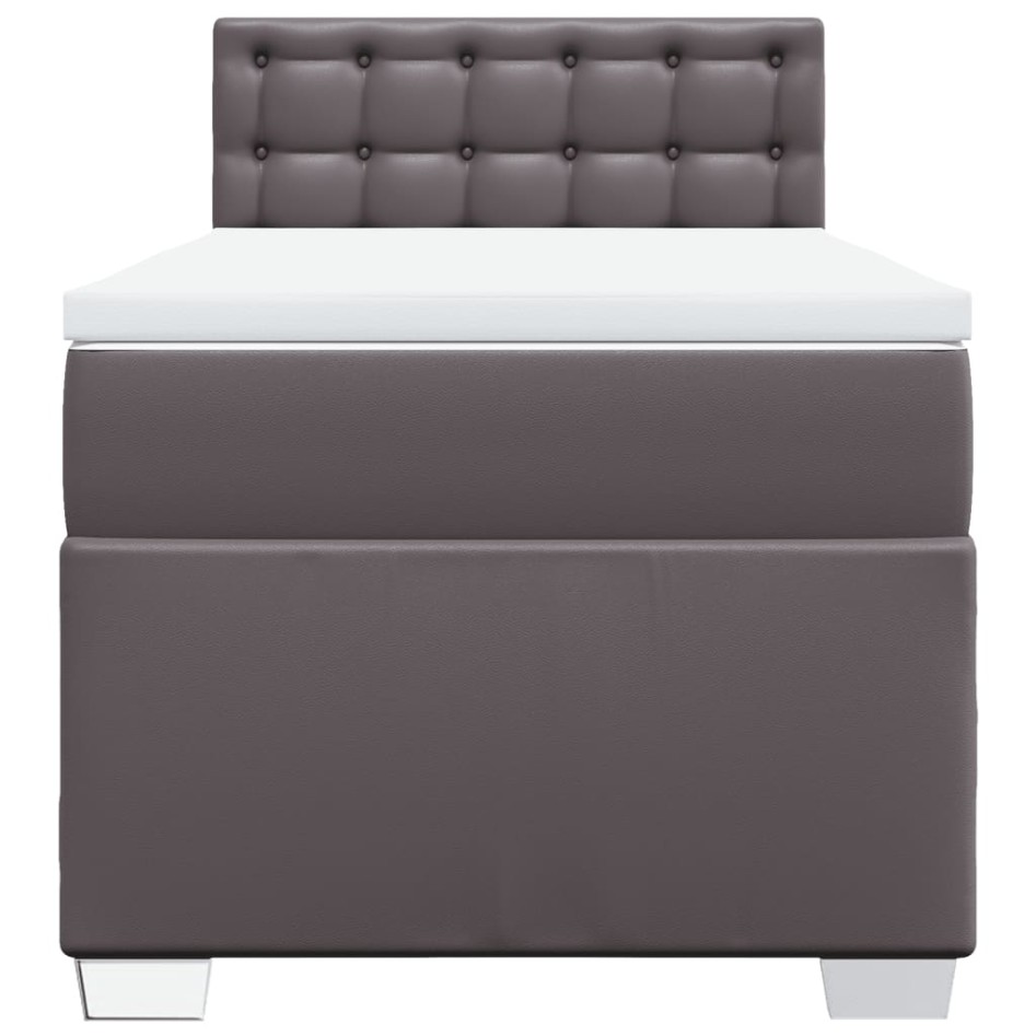 Cama box spring con colchón cuero sintético gris 90x200