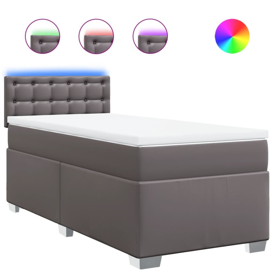 Cama box spring con colchón cuero sintético gris 100x200