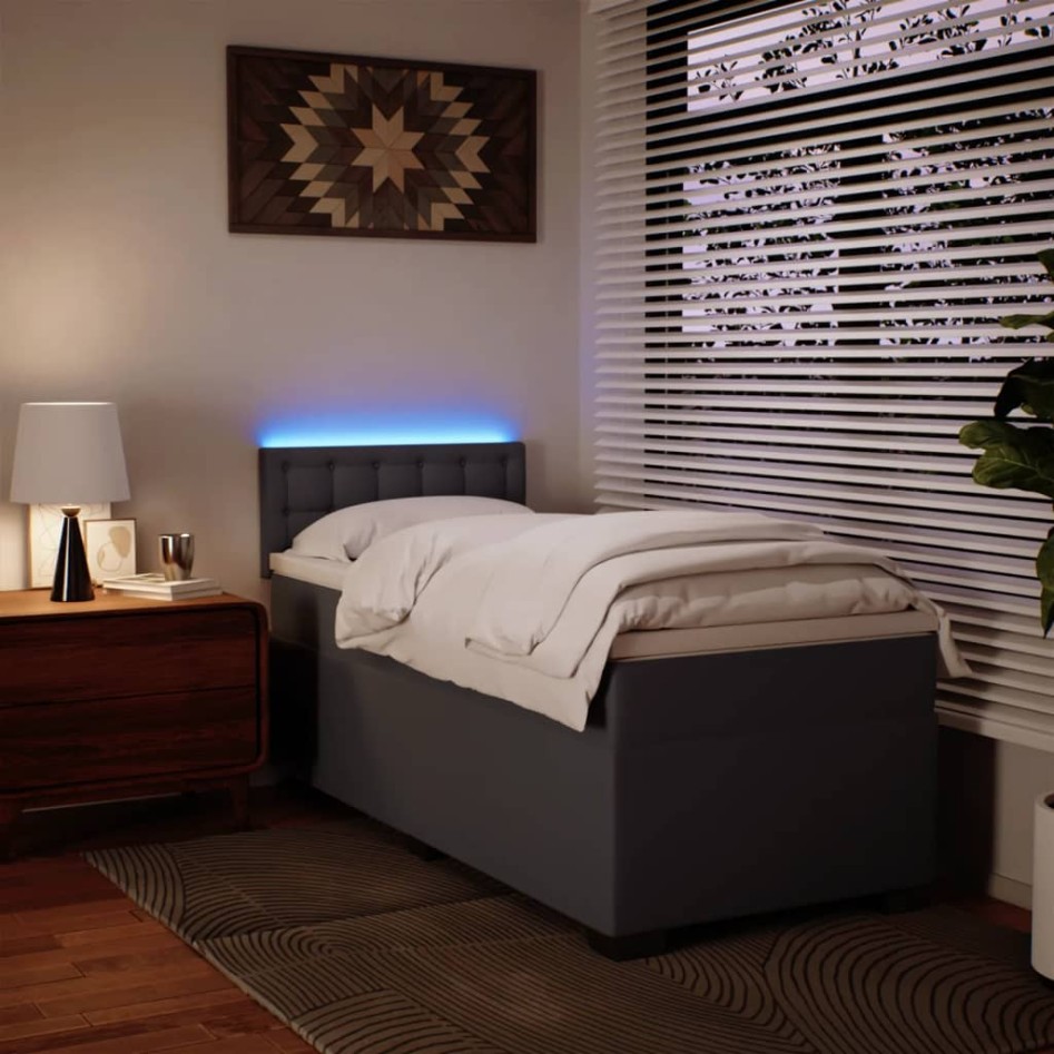 Cama box spring con colchón cuero sintético gris 100x200