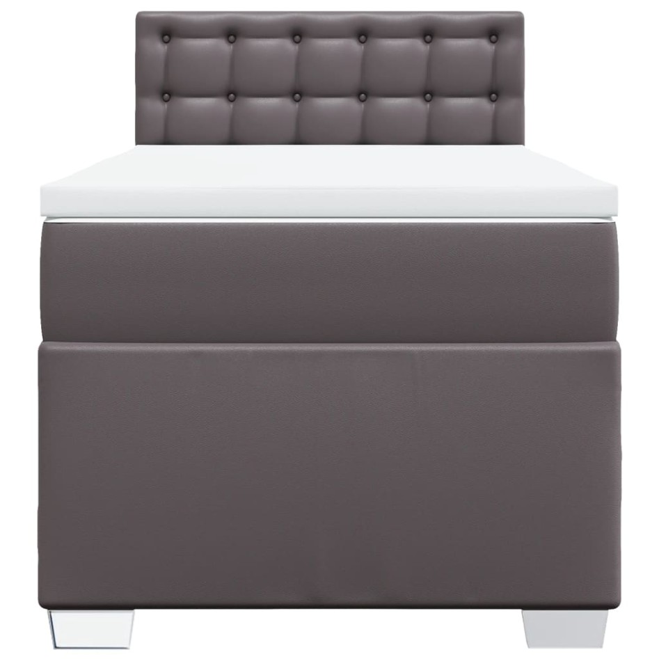 Cama box spring con colchón cuero sintético gris 100x200