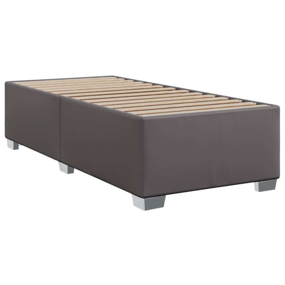 Cama box spring con colchón cuero sintético gris 100x200