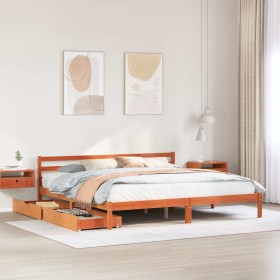 Cama sin colchón madera maciza de pino marrón cera 180x200