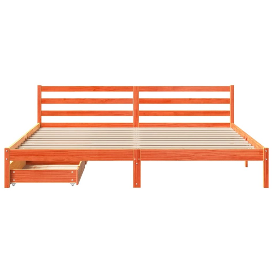 Cama sin colchón madera maciza de pino marrón cera 180x200