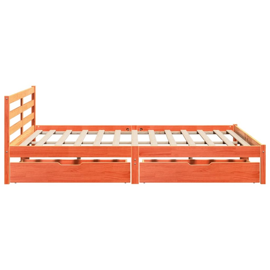 Cama sin colchón madera maciza de pino marrón cera 180x200
