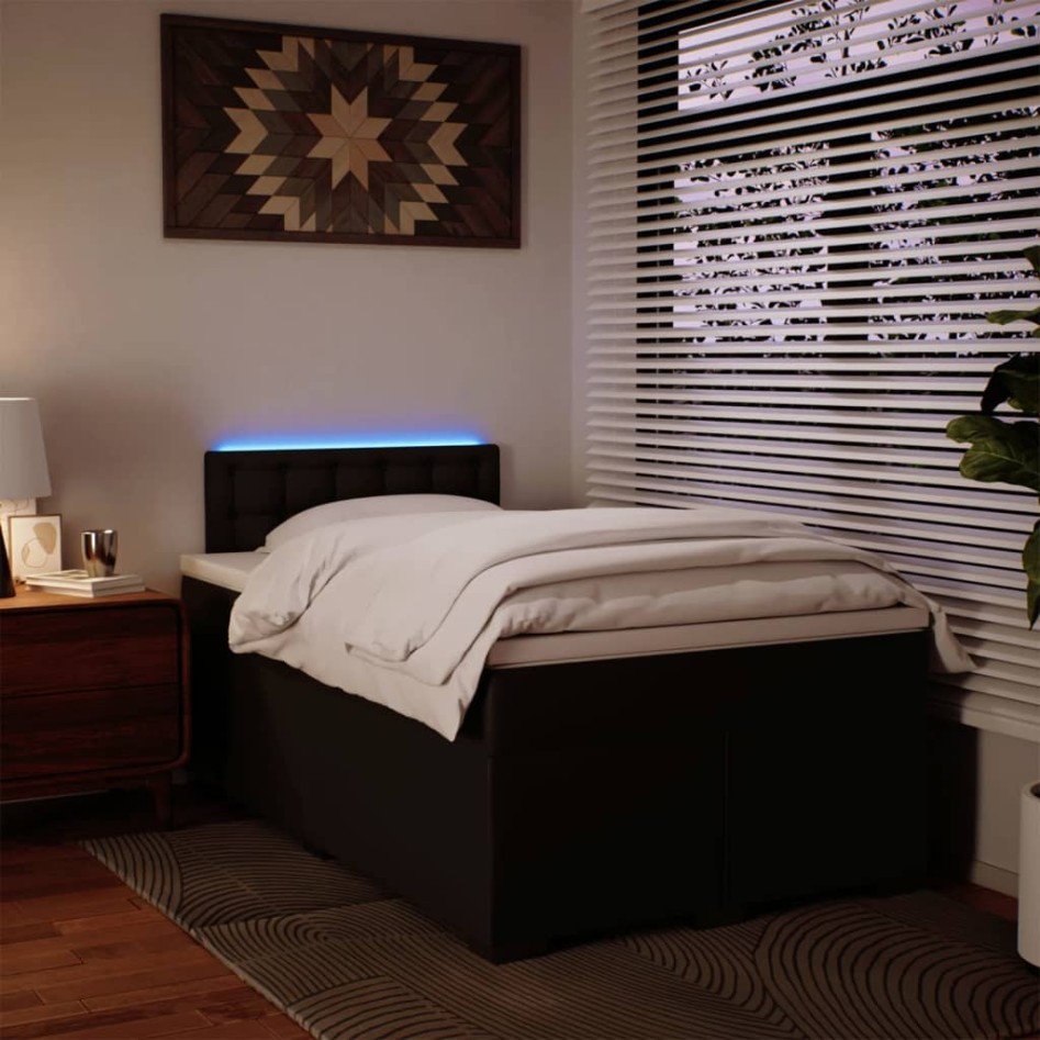 Cama box spring con colchón cuero sintético negro 120x190