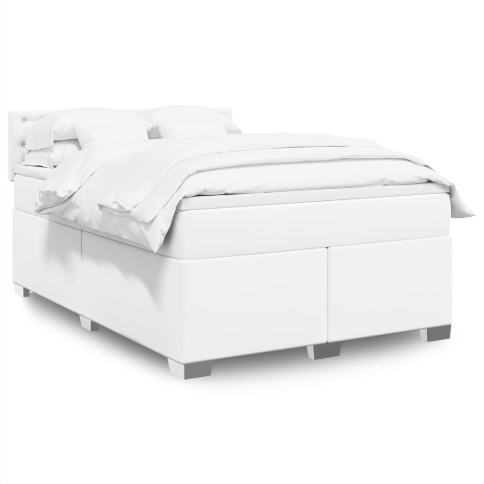 Cama box spring con colchón cuero sintético blanco