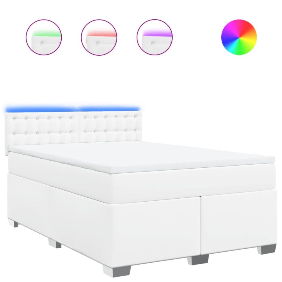 Cama box spring con colchón cuero sintético blanco