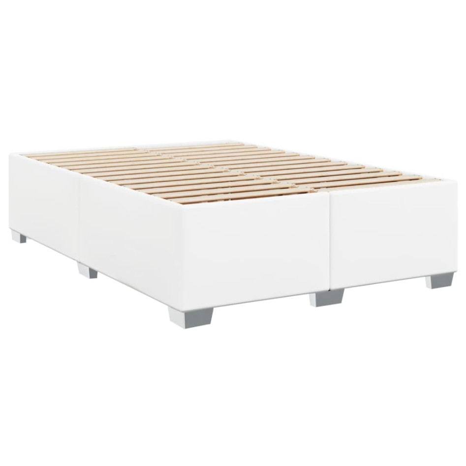 Cama box spring con colchón cuero sintético blanco